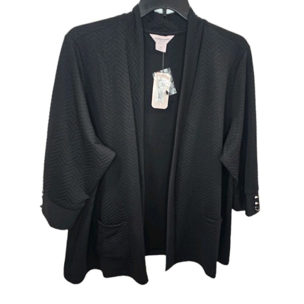 Allison Daley Womens 3/4 Sleeve Open-Front Wave Knit Cardigan Lightwear Black 3X